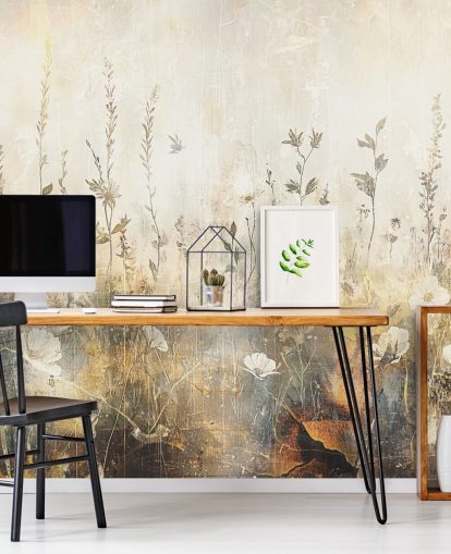 heldere aanpasbare bloemenbehangmuurschildering genaamd Distressed Bright Florals II van Rafal Kulik heldere aanpasbare bloemenbehangmuurschildering genaamd Distressed Bright Florals II van Rafal Kulik