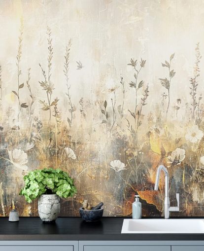lyst tilpassbart blomstertapet vægmaleri kaldet Distressed Bright Florals II af Rafal Kulik