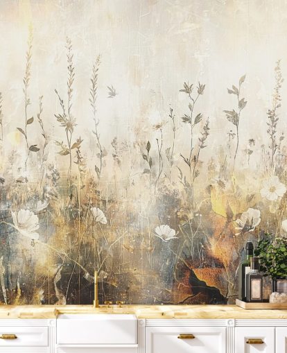 heldere aanpasbare bloemenbehangmuurschildering genaamd Distressed Bright Florals II van Rafal Kulik