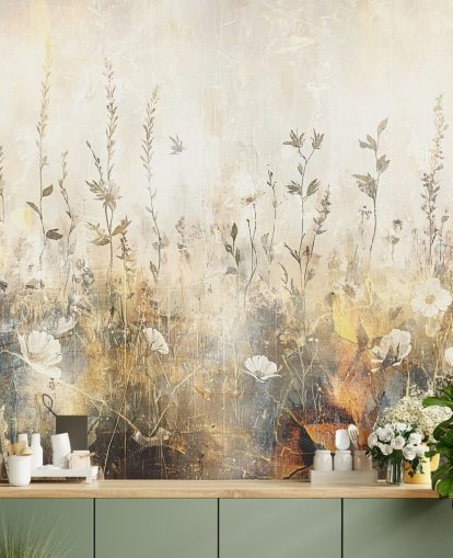 brillante carta da parati murale floreale personalizzabile chiamata Distressed Bright Florals II di Rafal Kulik