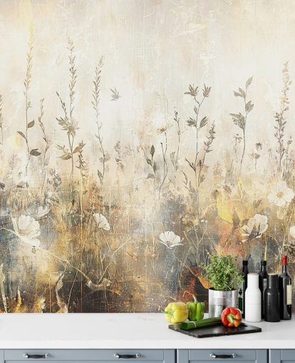 lyst tilpassbart blomstertapet vægmaleri kaldet Distressed Bright Florals II af Rafal Kulik