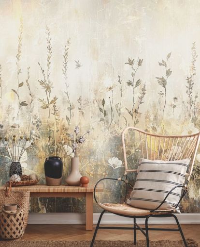 ljus anpassningsbar blommig tapetväggmålning kallad Distressed Bright Florals II av Rafal Kulik