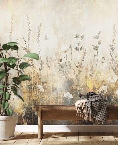 brillante carta da parati murale floreale personalizzabile chiamata Distressed Bright Florals II di Rafal Kulik