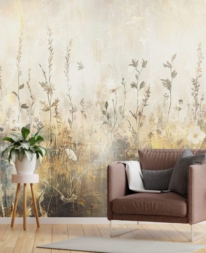heldere aanpasbare bloemenbehangmuurschildering genaamd Distressed Bright Florals II van Rafal Kulik