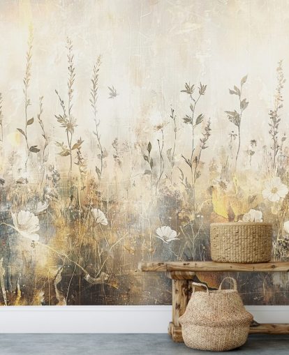 brillante carta da parati murale floreale personalizzabile chiamata Distressed Bright Florals II di Rafal Kulik