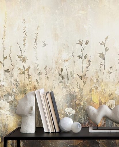 heldere aanpasbare bloemenbehangmuurschildering genaamd Distressed Bright Florals II van Rafal Kulik