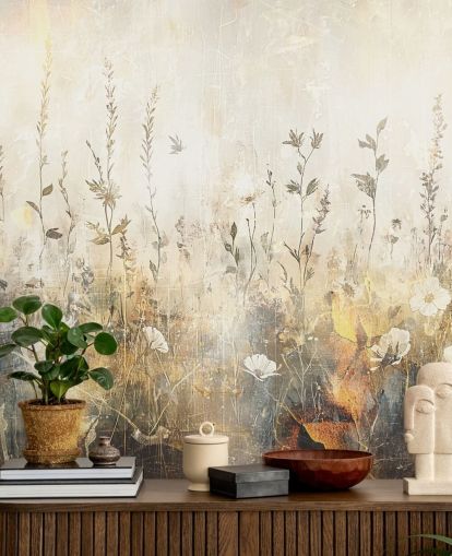 heldere aanpasbare bloemenbehangmuurschildering genaamd Distressed Bright Florals II van Rafal Kulik