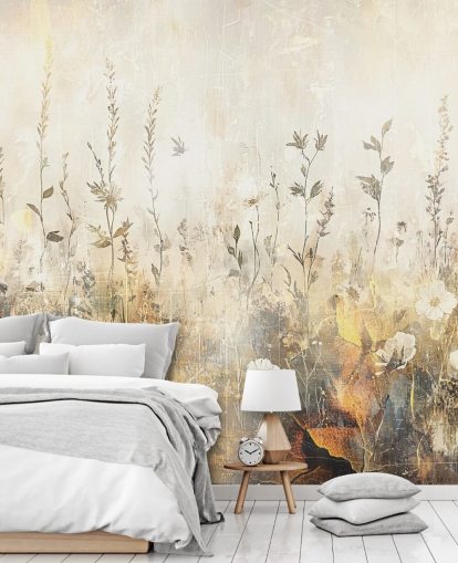 heldere aanpasbare bloemenbehangmuurschildering genaamd Distressed Bright Florals II van Rafal Kulik heldere aanpasbare bloemenbehangmuurschildering genaamd Distressed Bright Florals II van Rafal Kulik
