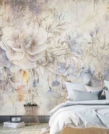 heldere op maat gemaakte bloemenmuurschildering genaamd Distressed Bright Florals van Rafal Kulik