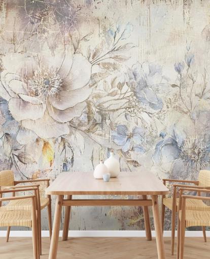 lyst brugerdefineret blomstervægmaleri kaldet Distressed Bright Florals af Rafal Kulik