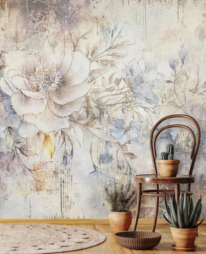 mural de parede floral personalizado brilhante chamado Distressed Bright Florals de Rafal Kulik