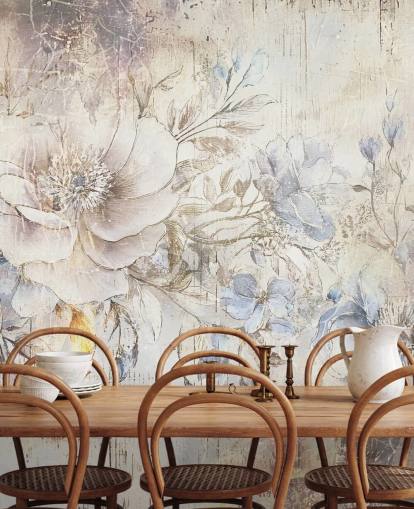 lyst brugerdefineret blomstervægmaleri kaldet Distressed Bright Florals af Rafal Kulik lyst brugerdefineret blomstervægmaleri kaldet Distressed Bright Florals af Rafal Kulik