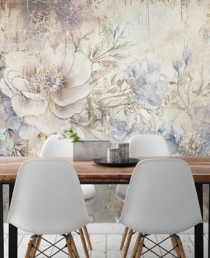 mural de pared floral personalizado brillante llamado Distressed Bright Florals de Rafal Kulik