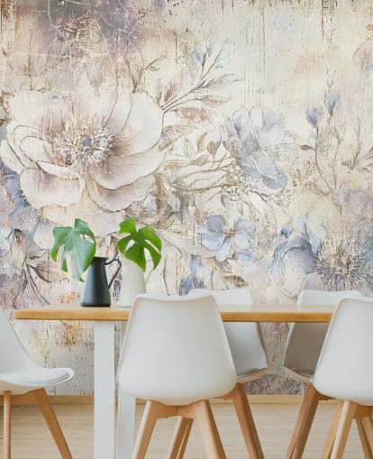 mural de pared floral personalizado brillante llamado Distressed Bright Florals de Rafal Kulik