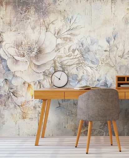 mural de pared floral personalizado brillante llamado Distressed Bright Florals de Rafal Kulik