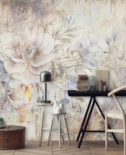 mural de pared floral personalizado brillante llamado Distressed Bright Florals de Rafal Kulik mural de pared floral personalizado brillante llamado Distressed Bright Florals de Rafal Kulik