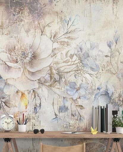 murale floreale personalizzato luminoso chiamato Distressed Bright Florals di Rafal Kulik