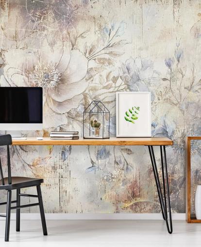 bright custom floral wall mural called Distressed Bright Florals by Rafal Kulik