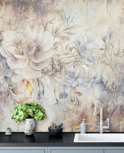 mural de pared floral personalizado brillante llamado Distressed Bright Florals de Rafal Kulik mural de pared floral personalizado brillante llamado Distressed Bright Florals de Rafal Kulik