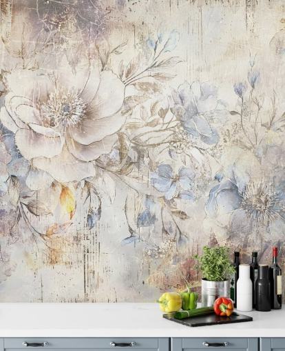 bright custom floral wall mural called Distressed Bright Florals by Rafal Kulik