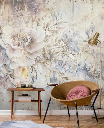 helles individuelles Blumenwandbild namens Distressed Bright Florals von Rafal Kulik