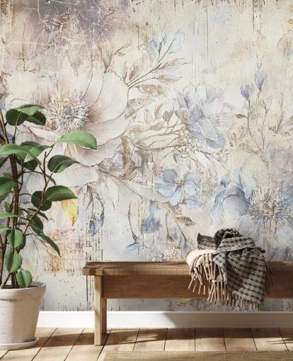 mural de pared floral personalizado brillante llamado Distressed Bright Florals de Rafal Kulik mural de pared floral personalizado brillante llamado Distressed Bright Florals de Rafal Kulik