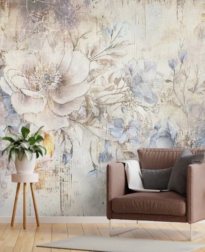 mural de pared floral personalizado brillante llamado Distressed Bright Florals de Rafal Kulik