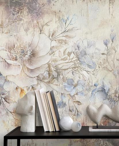 bright custom floral wall mural called Distressed Bright Florals by Rafal Kulik bright custom floral wall mural called Distressed Bright Florals by Rafal Kulik