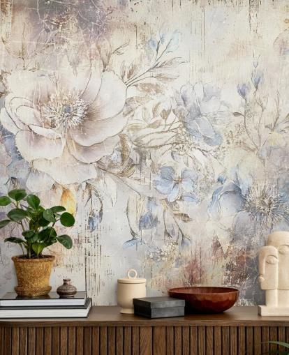 mural de pared floral personalizado brillante llamado Distressed Bright Florals de Rafal Kulik