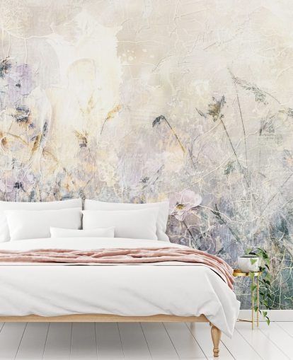 mural colorido de papel de parede floral vintage personalizável chamado Distressed Floral Meadow de Rafal Kulik