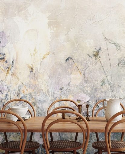 fargerikt tilpassbart vintage blomstertapet veggmaleri kalt Distressed Floral Meadow av Rafal Kulik