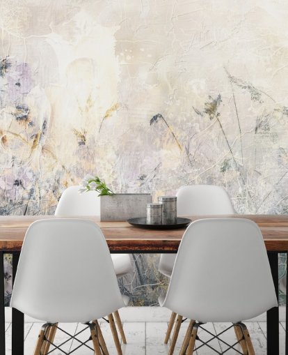 mural colorido de papel de parede floral vintage personalizável chamado Distressed Floral Meadow de Rafal Kulik