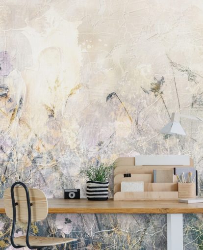 farbenfrohe, individuell gestaltbare Vintage-Blumentapete namens Distressed Floral Meadow von Rafal Kulik