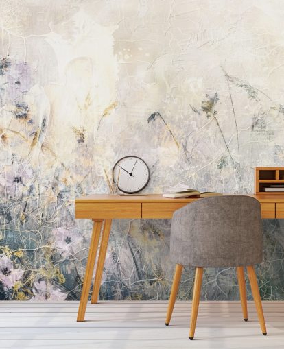 fargerikt tilpassbart vintage blomstertapet veggmaleri kalt Distressed Floral Meadow av Rafal Kulik