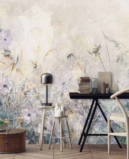 papier peint mural floral vintage coloré et personnalisable appelé Distressed Floral Meadow par Rafal Kulik