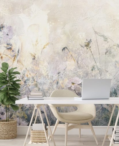 papier peint mural floral vintage coloré et personnalisable appelé Distressed Floral Meadow par Rafal Kulik