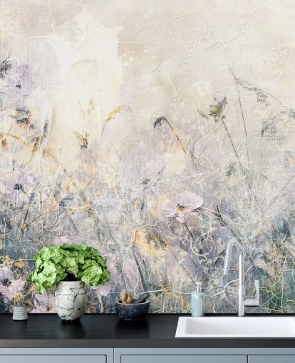 colorful customizable vintage floral wallpaper mural called Distressed Floral Meadow by Rafal Kulik