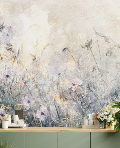 papier peint mural floral vintage coloré et personnalisable appelé Distressed Floral Meadow par Rafal Kulik