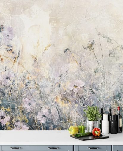 fargerikt tilpassbart vintage blomstertapet veggmaleri kalt Distressed Floral Meadow av Rafal Kulik