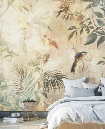 neutral customizable forest wall mural called Distressed Forest Bird by Rafal Kulik for bedrooms, living rooms and more neutral customizable forest wall mural called Distressed Forest Bird by Rafal Kulik for bedrooms, living rooms and more
