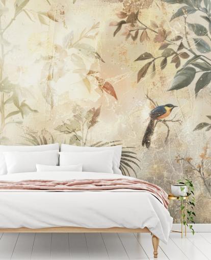 nøytral tilpassbar skogveggmaleri kalt Distressed Forest Bird av Rafal Kulik for soverom, stuer og mer nøytral tilpassbar skogveggmaleri kalt Distressed Forest Bird av Rafal Kulik for soverom, stuer og mer