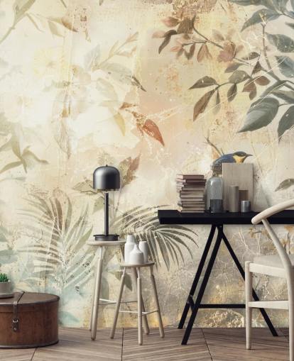 neutrale aanpasbare bosmuurschildering genaamd Distressed Forest Bird van Rafal Kulik voor slaapkamers, woonkamers en meer neutrale aanpasbare bosmuurschildering genaamd Distressed Forest Bird van Rafal Kulik voor slaapkamers, woonkamers en meer