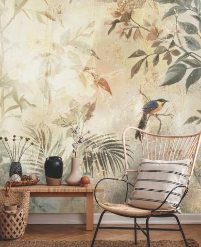 mural de pared de bosque neutro personalizable llamado Distressed Forest Bird de Rafal Kulik para dormitorios, salas de estar y más mural de pared de bosque neutro personalizable llamado Distressed Forest Bird de Rafal Kulik para dormitorios, salas de estar y más