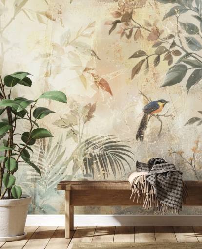 mural de pared de bosque neutro personalizable llamado Distressed Forest Bird de Rafal Kulik para dormitorios, salas de estar y más mural de pared de bosque neutro personalizable llamado Distressed Forest Bird de Rafal Kulik para dormitorios, salas de estar y más