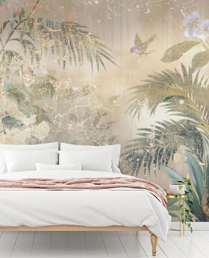 murale colorato con effetto invecchiato chiamato Distressed Forest Scene di Rafal Kulik per camere da letto e salotti murale colorato con effetto invecchiato chiamato Distressed Forest Scene di Rafal Kulik per camere da letto e salotti