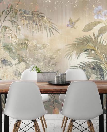 fresque murale colorée intitulée Distressed Forest Scene de Rafal Kulik pour les chambres et les salons