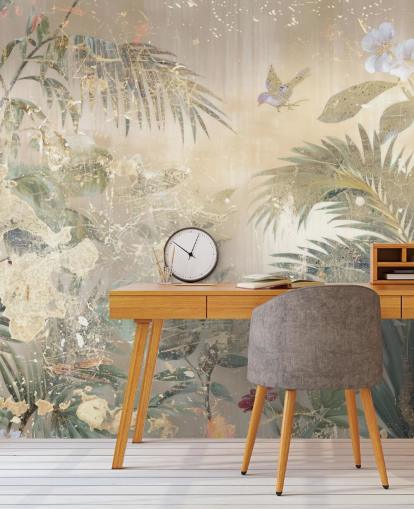 murale colorato con effetto invecchiato chiamato Distressed Forest Scene di Rafal Kulik per camere da letto e salotti murale colorato con effetto invecchiato chiamato Distressed Forest Scene di Rafal Kulik per camere da letto e salotti
