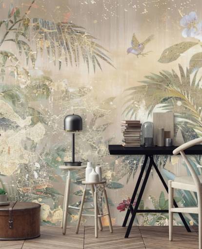 kleurrijke muurschildering genaamd Distressed Forest Scene van Rafal Kulik voor slaapkamers en woonkamers