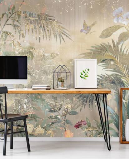 kleurrijke muurschildering genaamd Distressed Forest Scene van Rafal Kulik voor slaapkamers en woonkamers