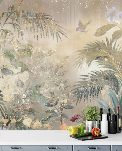colorful distressed wall mural called Distressed Forest Scene by Rafal Kulik for bedrooms and living rooms